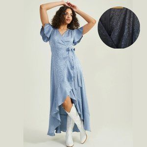 NWT Altar'd State Springvale Satin Floral Wrap Maxi in Black